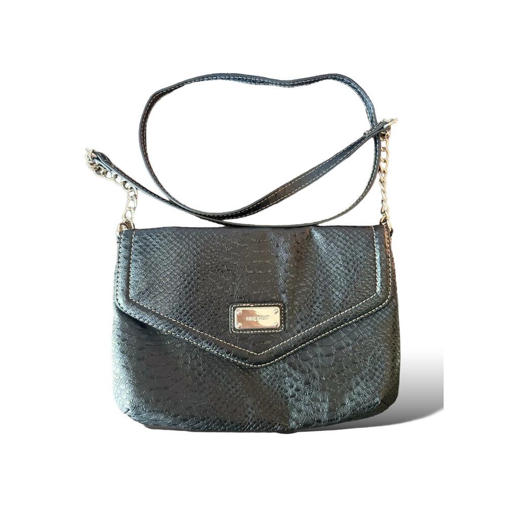 Vintage Y2K Nine West Black Faux Snakeskin Women’s Crossbody Bag Purse